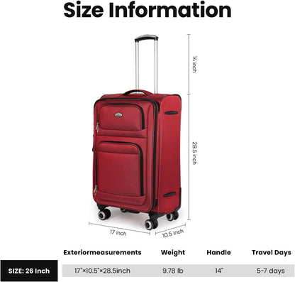 20'' Carry on Luggage,Softside Suitcase w/Combination LOCK,Expandable 15% Luggage w/Double Spinner Wheels,Lightweight Rolling Suitcases for Men/Women（Blue,20in）