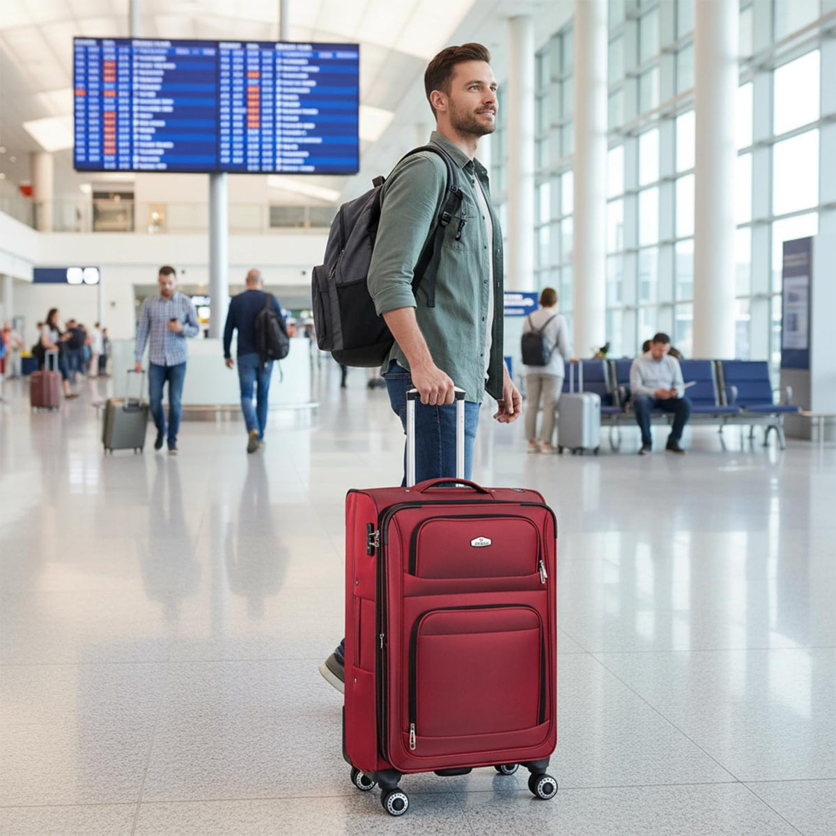 20'' Carry on Luggage,Softside Suitcase w/Combination LOCK,Expandable 15% Luggage w/Double Spinner Wheels,Lightweight Rolling Suitcases for Men/Women（Blue,20in）