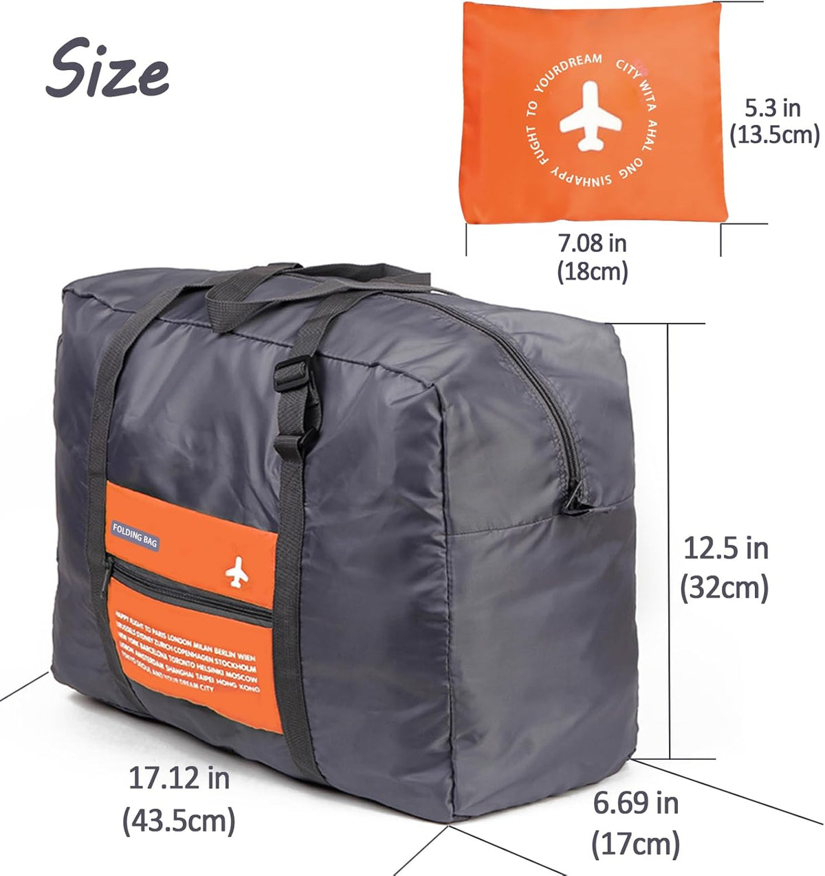 Foldable Travel Duffel Bag 2PCS Sports Gym Tote Water Resistant Carry on Luggage bag Weekender Overnight Bag (Pink+Orange)