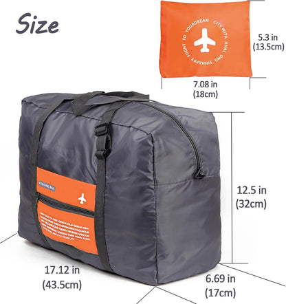 Foldable Travel Duffel Bag 2PCS Sports Gym Tote Water Resistant Carry on Luggage bag Weekender Overnight Bag (Pink+Orange)
