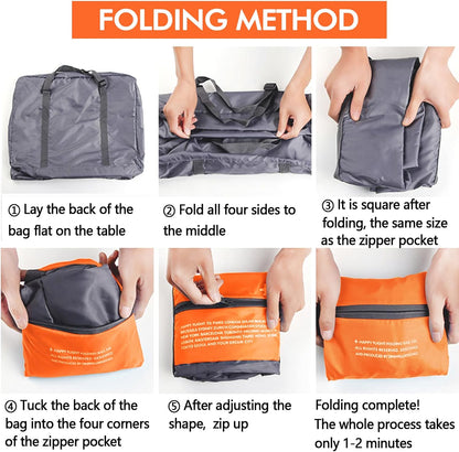 Foldable Travel Duffel Bag 2PCS Sports Gym Tote Water Resistant Carry on Luggage bag Weekender Overnight Bag (Pink+Orange)