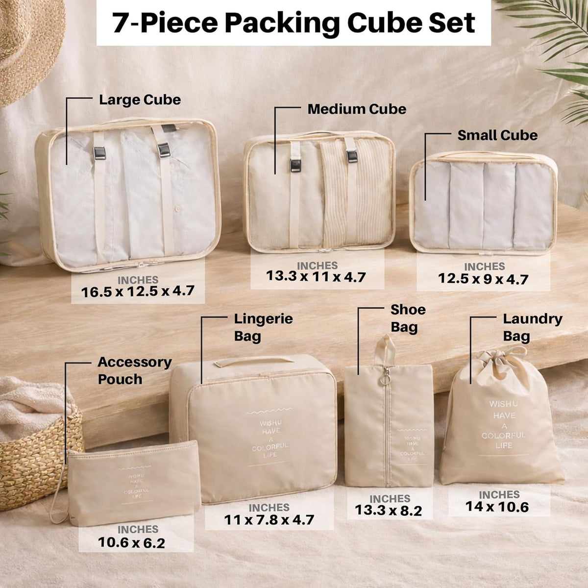 7 Set Packing Cubes For Travel | Luggage Organizer Bags With Shoe, Laundry Bag, Accessory Pouch And Lingerie Bag | Durable And Space Saving Suitcase Organizer For Travel Essentials | Black