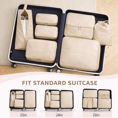 7 Set Packing Cubes For Travel | Luggage Organizer Bags With Shoe, Laundry Bag, Accessory Pouch And Lingerie Bag | Durable And Space Saving Suitcase Organizer For Travel Essentials | Black