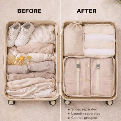 7 Set Packing Cubes For Travel | Luggage Organizer Bags With Shoe, Laundry Bag, Accessory Pouch And Lingerie Bag | Durable And Space Saving Suitcase Organizer For Travel Essentials | Black