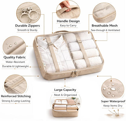 7 Set Packing Cubes For Travel | Luggage Organizer Bags With Shoe, Laundry Bag, Accessory Pouch And Lingerie Bag | Durable And Space Saving Suitcase Organizer For Travel Essentials | Black