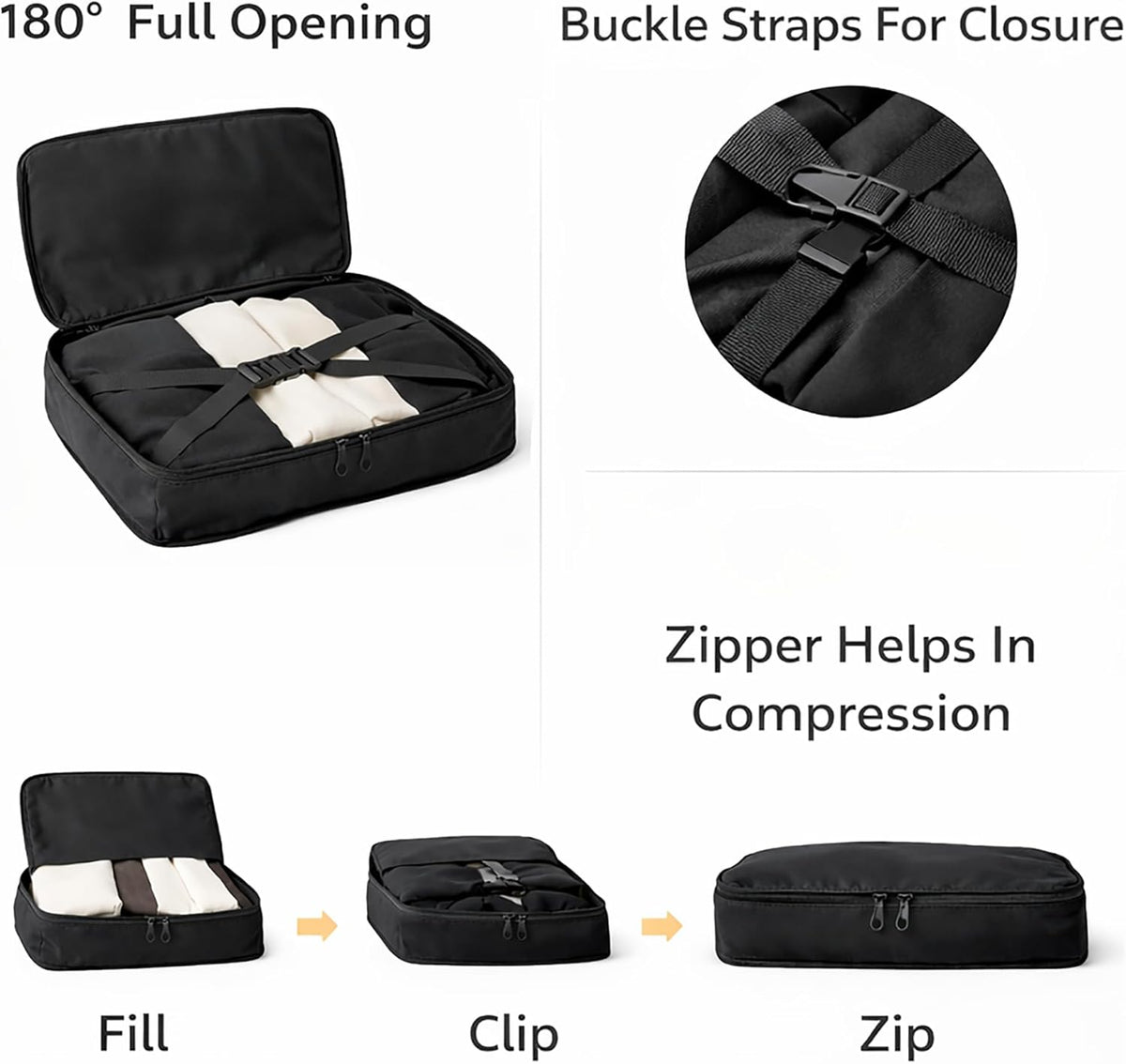 7 Set Packing Cubes For Travel | Luggage Organizer Bags With Shoe, Laundry Bag, Accessory Pouch And Lingerie Bag | Durable And Space Saving Suitcase Organizer For Travel Essentials | Black