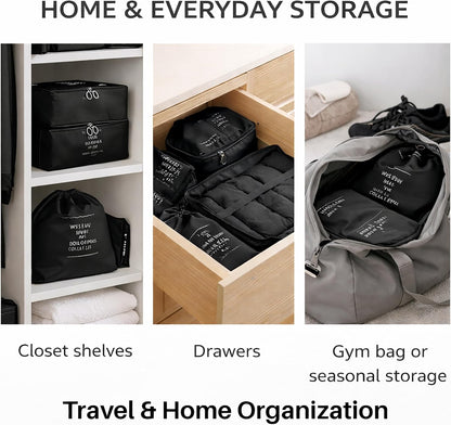 7 Set Packing Cubes For Travel | Luggage Organizer Bags With Shoe, Laundry Bag, Accessory Pouch And Lingerie Bag | Durable And Space Saving Suitcase Organizer For Travel Essentials | Black