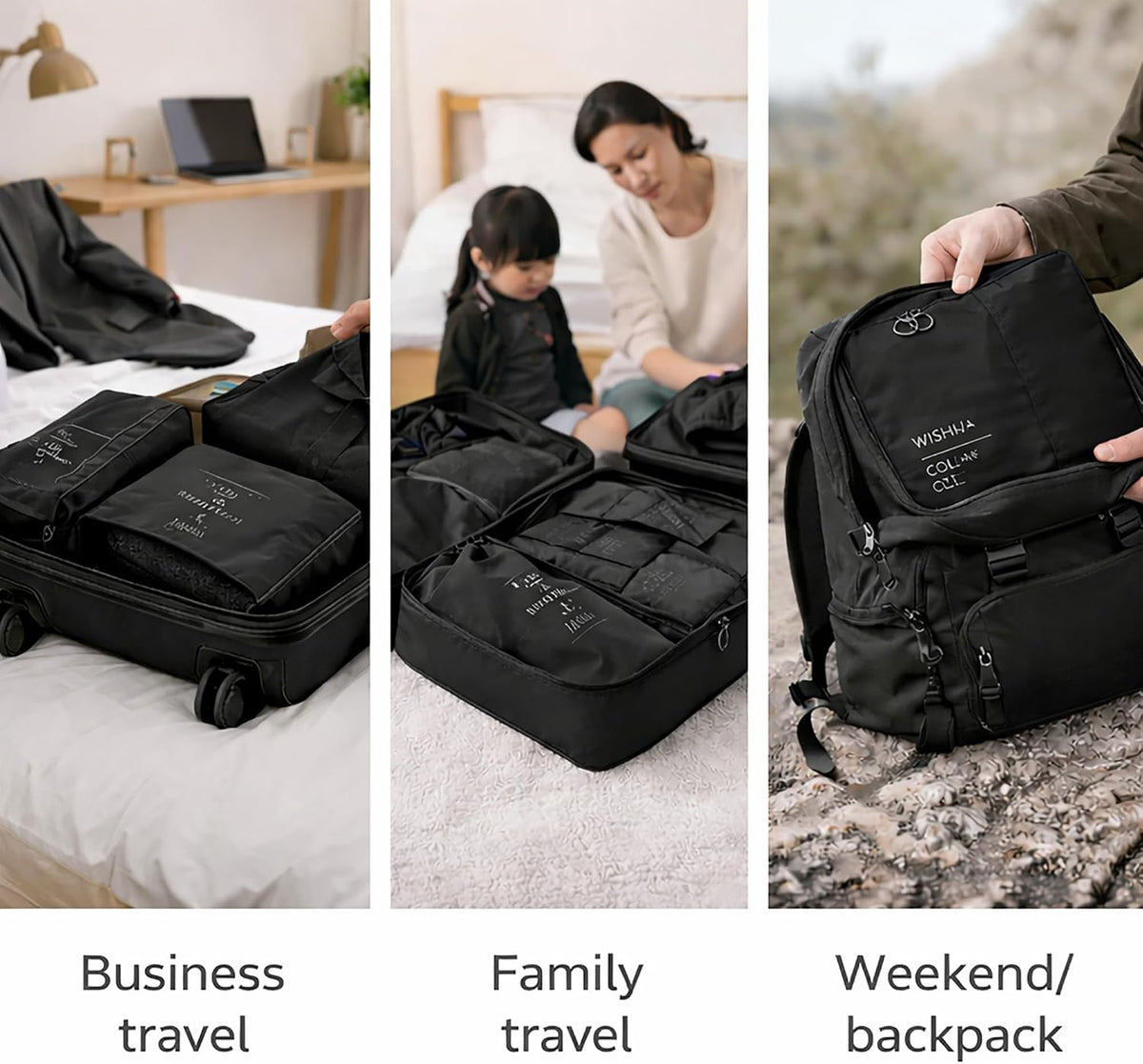 7 Set Packing Cubes For Travel | Luggage Organizer Bags With Shoe, Laundry Bag, Accessory Pouch And Lingerie Bag | Durable And Space Saving Suitcase Organizer For Travel Essentials | Black