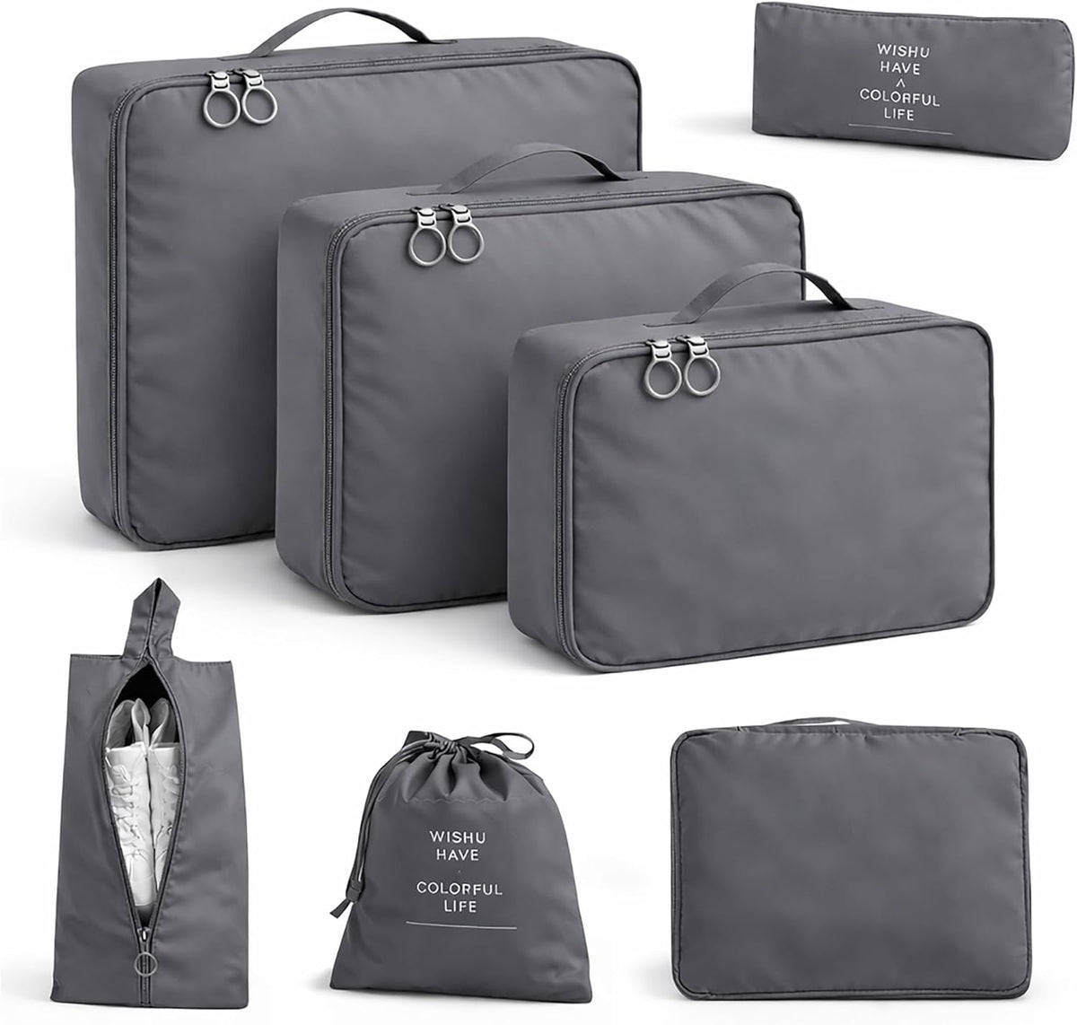 7 Set Packing Cubes For Travel | Luggage Organizer Bags With Shoe, Laundry Bag, Accessory Pouch And Lingerie Bag | Durable And Space Saving Suitcase Organizer For Travel Essentials | Black