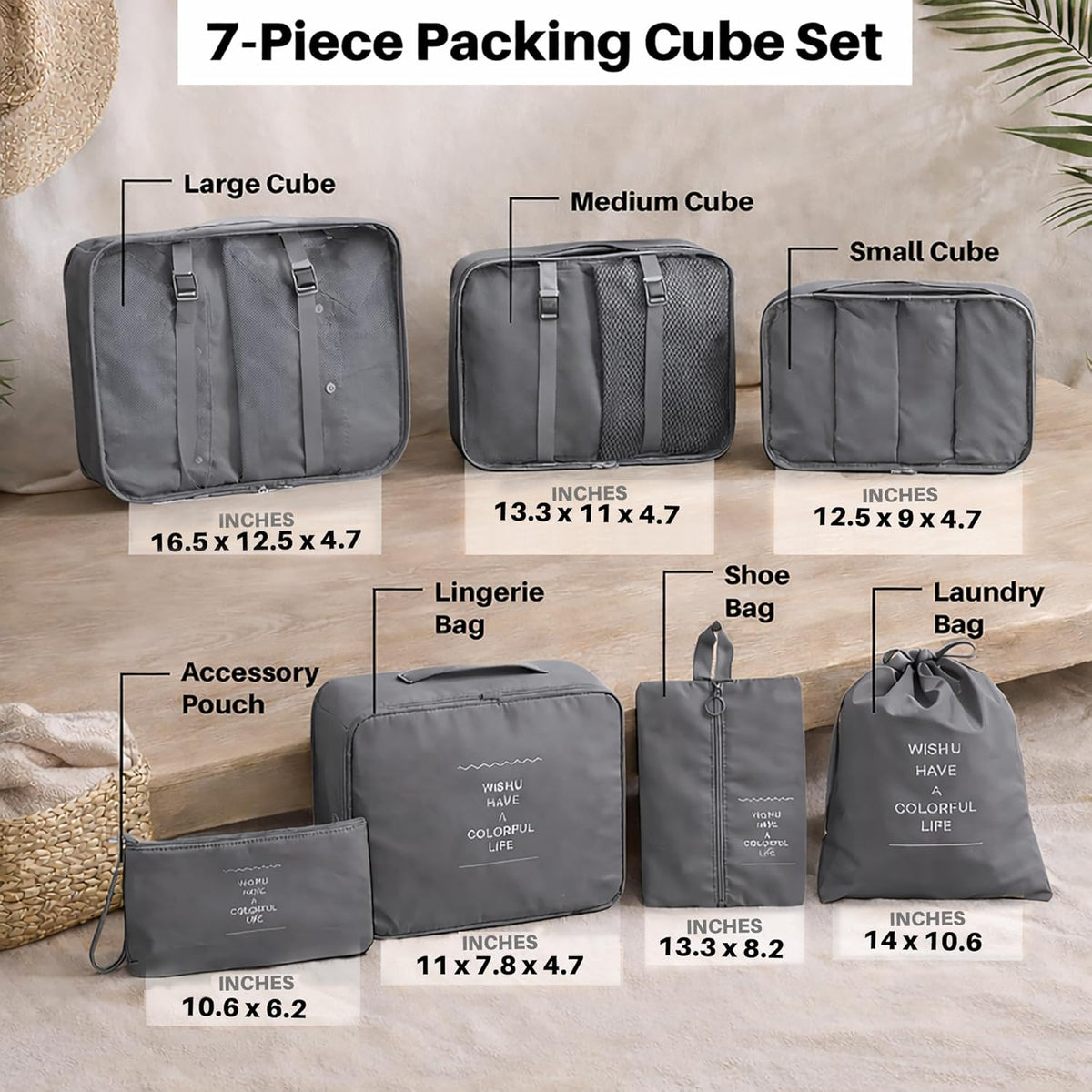 7 Set Packing Cubes For Travel | Luggage Organizer Bags With Shoe, Laundry Bag, Accessory Pouch And Lingerie Bag | Durable And Space Saving Suitcase Organizer For Travel Essentials | Black