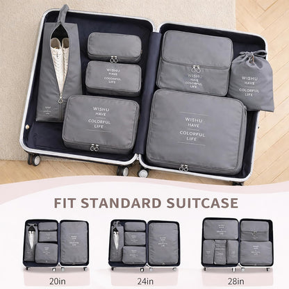 7 Set Packing Cubes For Travel | Luggage Organizer Bags With Shoe, Laundry Bag, Accessory Pouch And Lingerie Bag | Durable And Space Saving Suitcase Organizer For Travel Essentials | Black