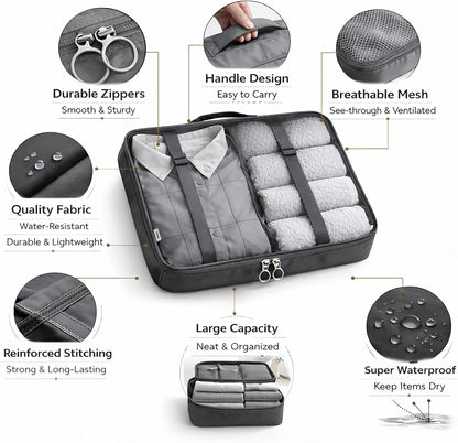 7 Set Packing Cubes For Travel | Luggage Organizer Bags With Shoe, Laundry Bag, Accessory Pouch And Lingerie Bag | Durable And Space Saving Suitcase Organizer For Travel Essentials | Black