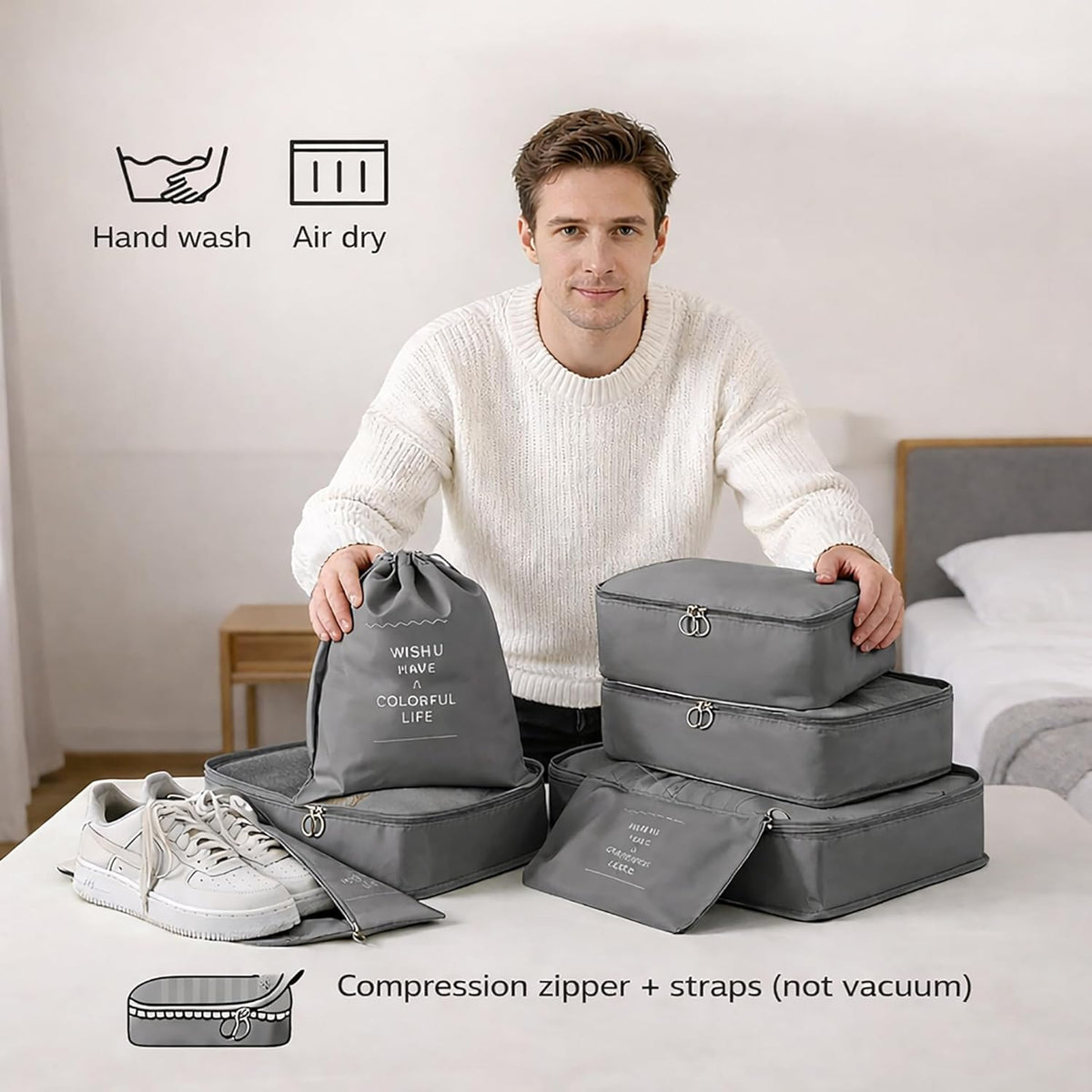 7 Set Packing Cubes For Travel | Luggage Organizer Bags With Shoe, Laundry Bag, Accessory Pouch And Lingerie Bag | Durable And Space Saving Suitcase Organizer For Travel Essentials | Black