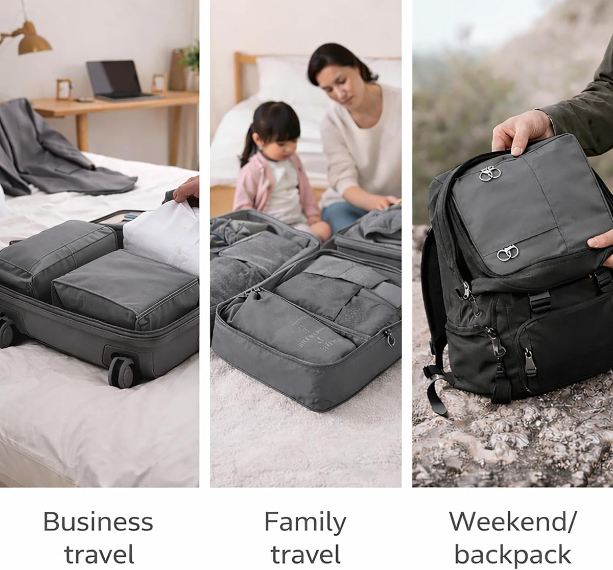 7 Set Packing Cubes For Travel | Luggage Organizer Bags With Shoe, Laundry Bag, Accessory Pouch And Lingerie Bag | Durable And Space Saving Suitcase Organizer For Travel Essentials | Black