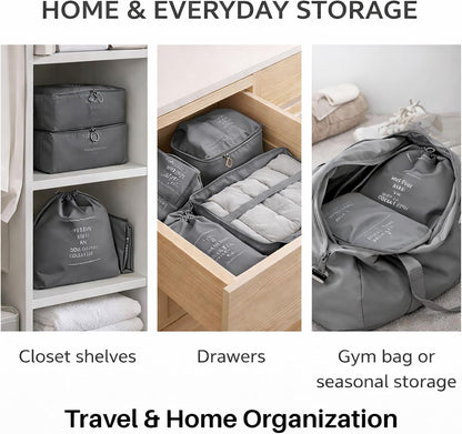 7 Set Packing Cubes For Travel | Luggage Organizer Bags With Shoe, Laundry Bag, Accessory Pouch And Lingerie Bag | Durable And Space Saving Suitcase Organizer For Travel Essentials | Black