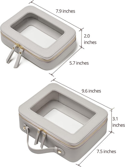 Clear Makeup Bag Travel Cosmetic Case Transparent Toiletry Bag with Zipper, Portable Make Up Organizer Traveling Compact Car Bag for Essentials, Sage Green, Medium