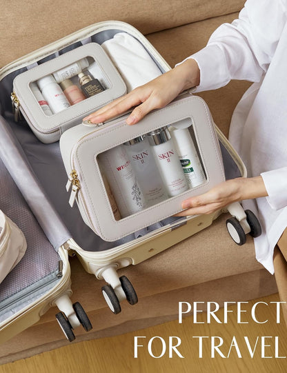 Clear Makeup Bag Travel Cosmetic Case Transparent Toiletry Bag with Zipper, Portable Make Up Organizer Traveling Compact Car Bag for Essentials, Sage Green, Medium