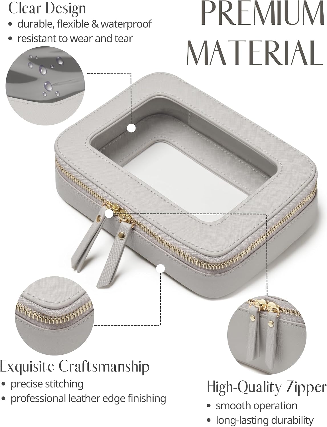 Clear Makeup Bag Travel Cosmetic Case Transparent Toiletry Bag with Zipper, Portable Make Up Organizer Traveling Compact Car Bag for Essentials, Sage Green, Medium