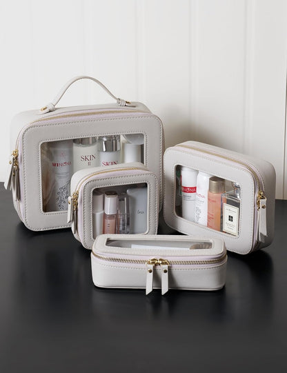 Clear Makeup Bag Travel Cosmetic Case Transparent Toiletry Bag with Zipper, Portable Make Up Organizer Traveling Compact Car Bag for Essentials, Sage Green, Medium