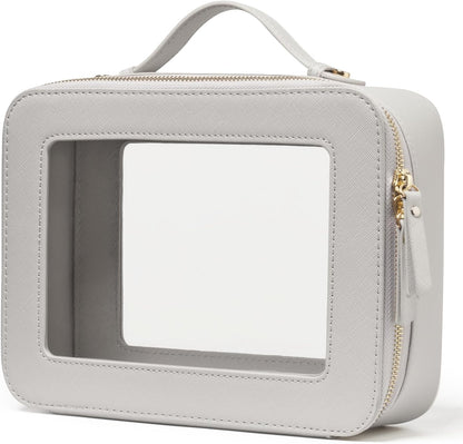 Clear Makeup Bag Travel Cosmetic Case Transparent Toiletry Bag with Zipper, Portable Make Up Organizer Traveling Compact Car Bag for Essentials, Sage Green, Medium