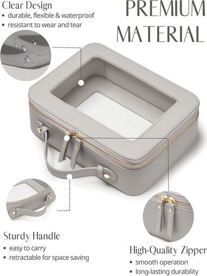 Clear Makeup Bag Travel Cosmetic Case Transparent Toiletry Bag with Zipper, Portable Make Up Organizer Traveling Compact Car Bag for Essentials, Sage Green, Medium