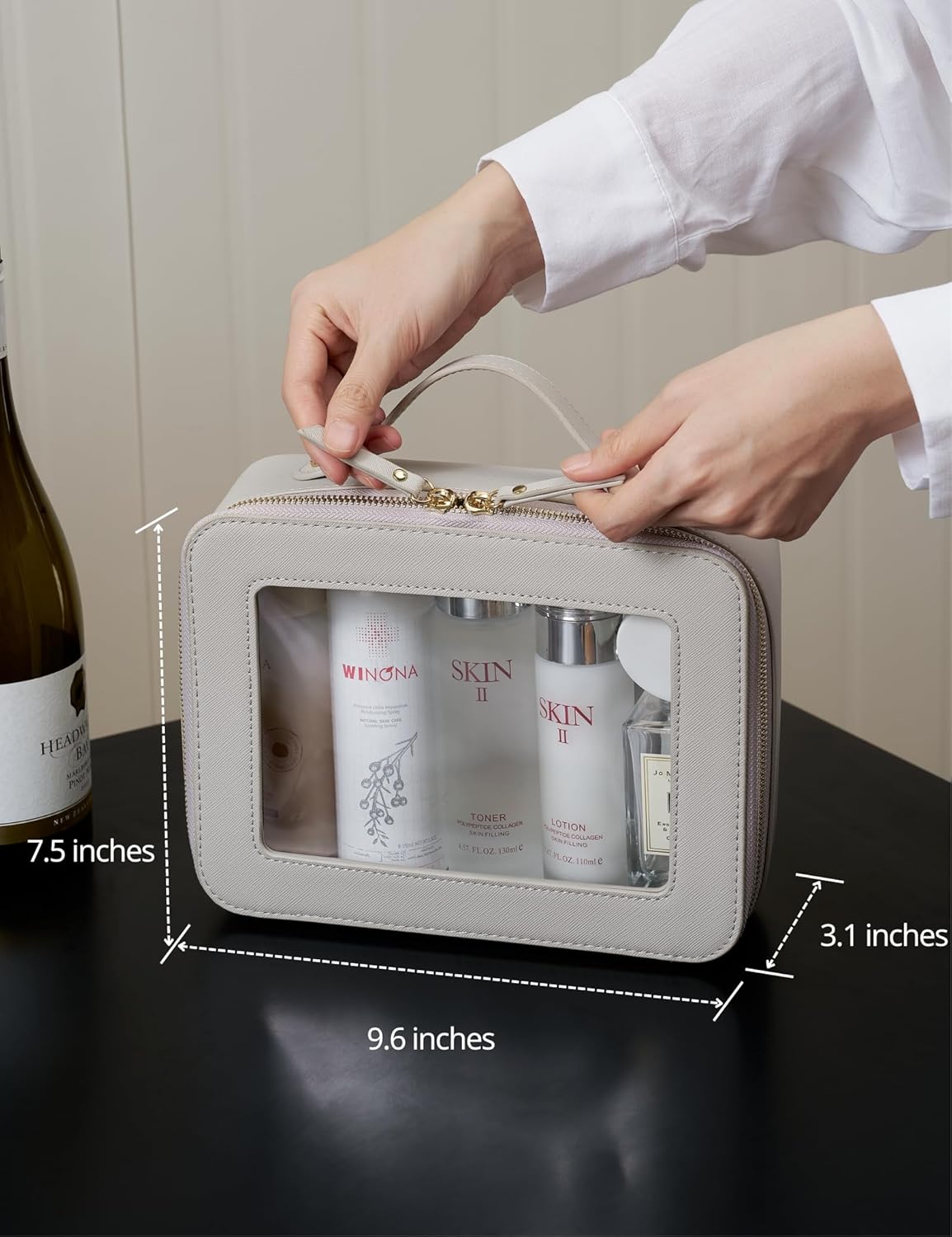 Clear Makeup Bag Travel Cosmetic Case Transparent Toiletry Bag with Zipper, Portable Make Up Organizer Traveling Compact Car Bag for Essentials, Sage Green, Medium