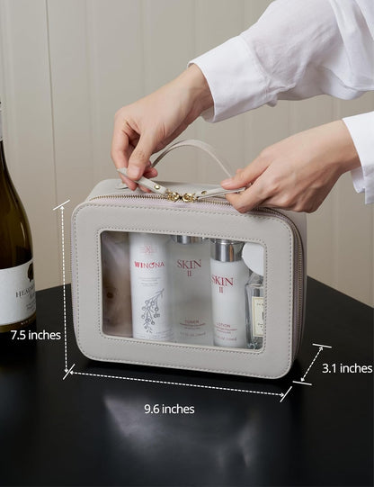 Clear Makeup Bag Travel Cosmetic Case Transparent Toiletry Bag with Zipper, Portable Make Up Organizer Traveling Compact Car Bag for Essentials, Sage Green, Medium