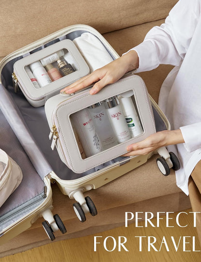 Clear Makeup Bag Travel Cosmetic Case Transparent Toiletry Bag with Zipper, Portable Make Up Organizer Traveling Compact Car Bag for Essentials, Sage Green, Medium
