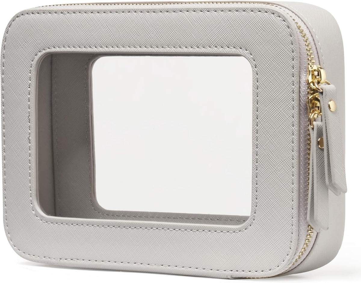 Clear Makeup Bag Travel Cosmetic Case Transparent Toiletry Bag with Zipper, Portable Make Up Organizer Traveling Compact Car Bag for Essentials, Sage Green, Medium