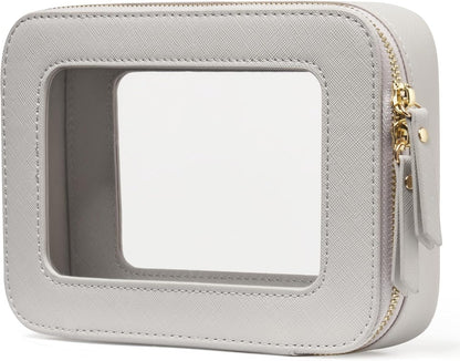 Clear Makeup Bag Travel Cosmetic Case Transparent Toiletry Bag with Zipper, Portable Make Up Organizer Traveling Compact Car Bag for Essentials, Sage Green, Medium