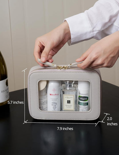 Clear Makeup Bag Travel Cosmetic Case Transparent Toiletry Bag with Zipper, Portable Make Up Organizer Traveling Compact Car Bag for Essentials, Sage Green, Medium