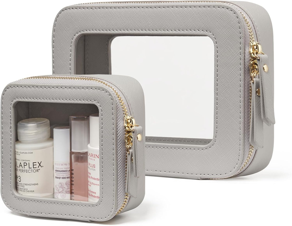 Clear Makeup Bag Travel Cosmetic Case Transparent Toiletry Bag with Zipper, Portable Make Up Organizer Traveling Compact Car Bag for Essentials, Sage Green, Medium