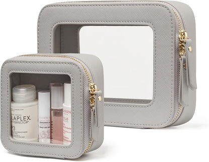 Clear Makeup Bag Travel Cosmetic Case Transparent Toiletry Bag with Zipper, Portable Make Up Organizer Traveling Compact Car Bag for Essentials, Sage Green, Medium
