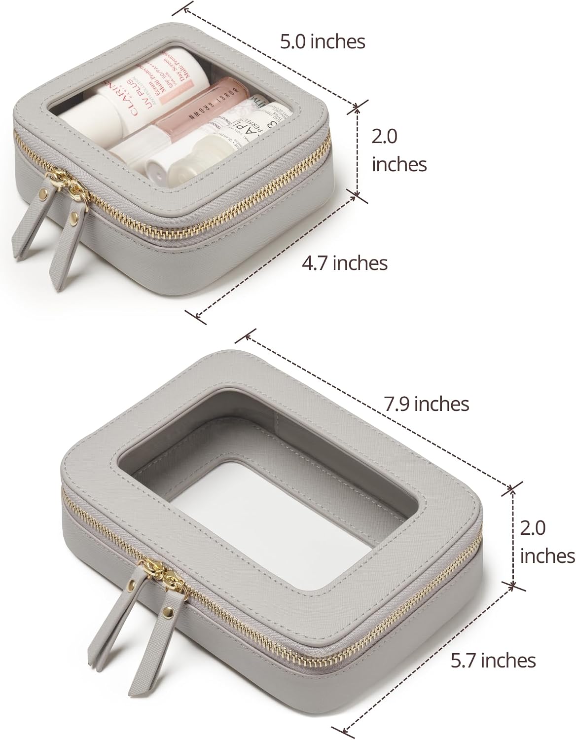 Clear Makeup Bag Travel Cosmetic Case Transparent Toiletry Bag with Zipper, Portable Make Up Organizer Traveling Compact Car Bag for Essentials, Sage Green, Medium
