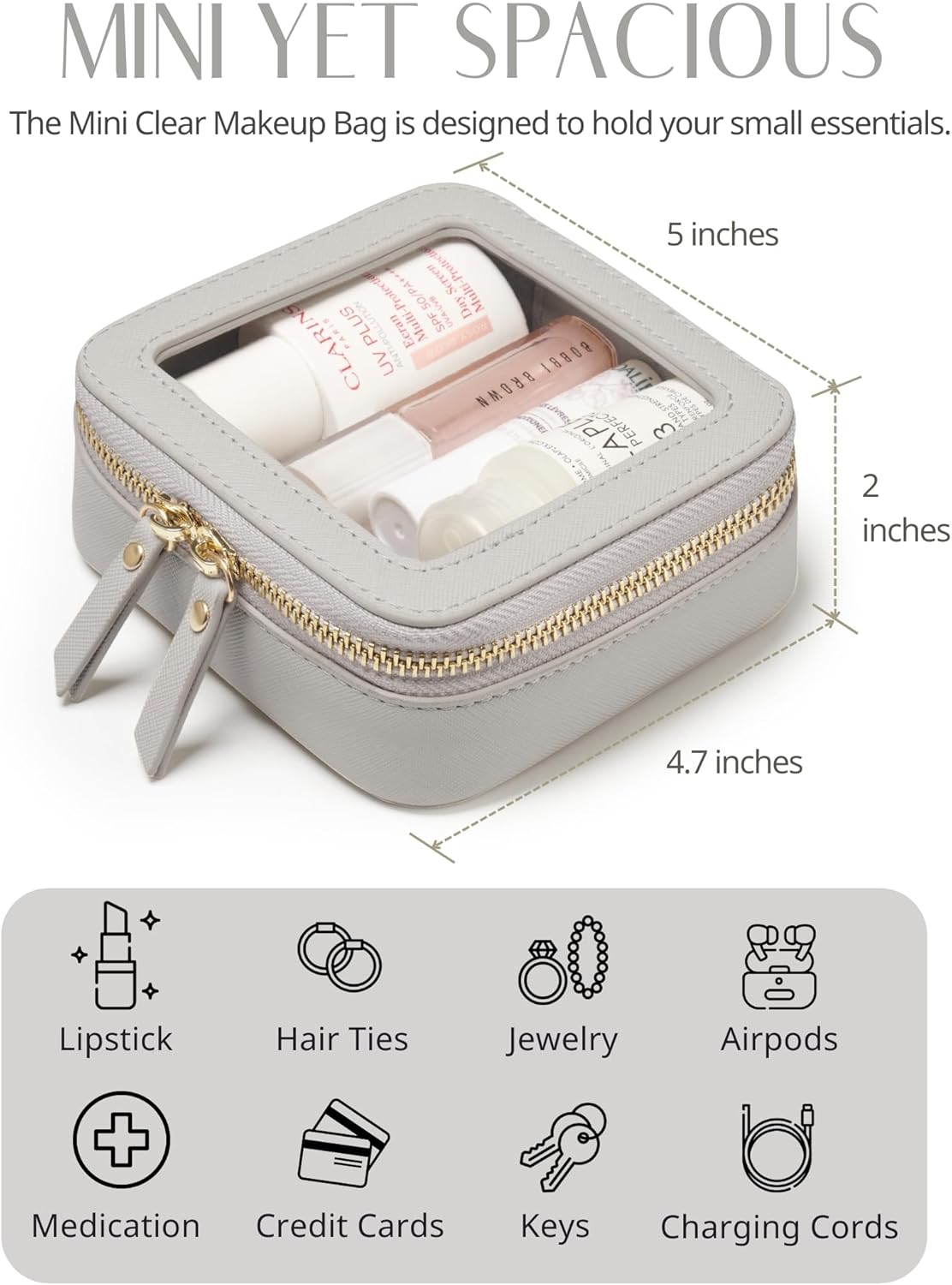 Clear Makeup Bag Travel Cosmetic Case Transparent Toiletry Bag with Zipper, Portable Make Up Organizer Traveling Compact Car Bag for Essentials, Sage Green, Medium