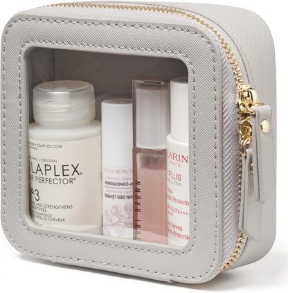 Clear Makeup Bag Travel Cosmetic Case Transparent Toiletry Bag with Zipper, Portable Make Up Organizer Traveling Compact Car Bag for Essentials, Sage Green, Medium