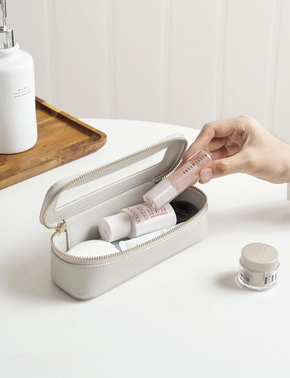 Clear Makeup Bag Travel Cosmetic Case Transparent Toiletry Bag with Zipper, Portable Make Up Organizer Traveling Compact Car Bag for Essentials, Sage Green, Medium