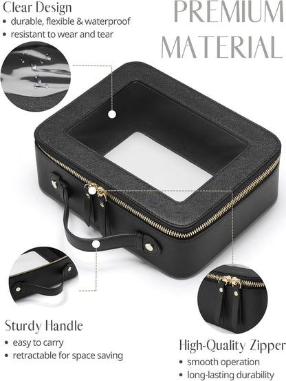Clear Makeup Bag Travel Cosmetic Case Transparent Toiletry Bag with Zipper, Portable Make Up Organizer Traveling Compact Car Bag for Essentials, Sage Green, Medium