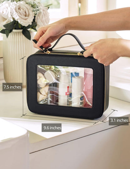 Clear Makeup Bag Travel Cosmetic Case Transparent Toiletry Bag with Zipper, Portable Make Up Organizer Traveling Compact Car Bag for Essentials, Sage Green, Medium