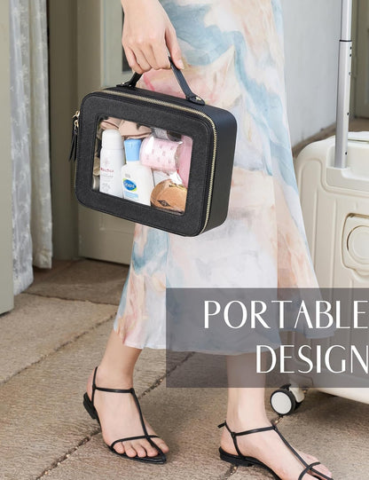 Clear Makeup Bag Travel Cosmetic Case Transparent Toiletry Bag with Zipper, Portable Make Up Organizer Traveling Compact Car Bag for Essentials, Sage Green, Medium