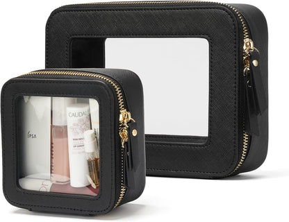 Clear Makeup Bag Travel Cosmetic Case Transparent Toiletry Bag with Zipper, Portable Make Up Organizer Traveling Compact Car Bag for Essentials, Sage Green, Medium