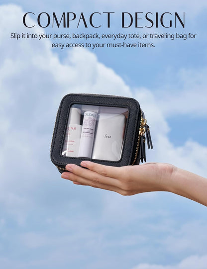 Clear Makeup Bag Travel Cosmetic Case Transparent Toiletry Bag with Zipper, Portable Make Up Organizer Traveling Compact Car Bag for Essentials, Sage Green, Medium