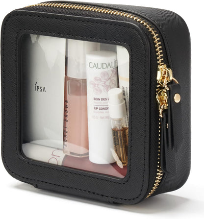 Clear Makeup Bag Travel Cosmetic Case Transparent Toiletry Bag with Zipper, Portable Make Up Organizer Traveling Compact Car Bag for Essentials, Sage Green, Medium
