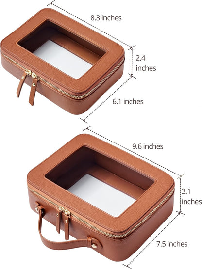 Clear Makeup Bag Travel Cosmetic Case Transparent Toiletry Bag with Zipper, Portable Make Up Organizer Traveling Compact Car Bag for Essentials, Sage Green, Medium