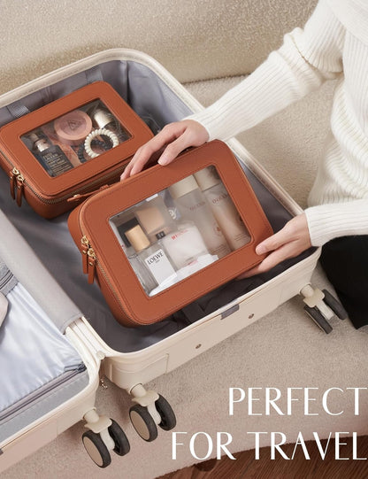 Clear Makeup Bag Travel Cosmetic Case Transparent Toiletry Bag with Zipper, Portable Make Up Organizer Traveling Compact Car Bag for Essentials, Sage Green, Medium