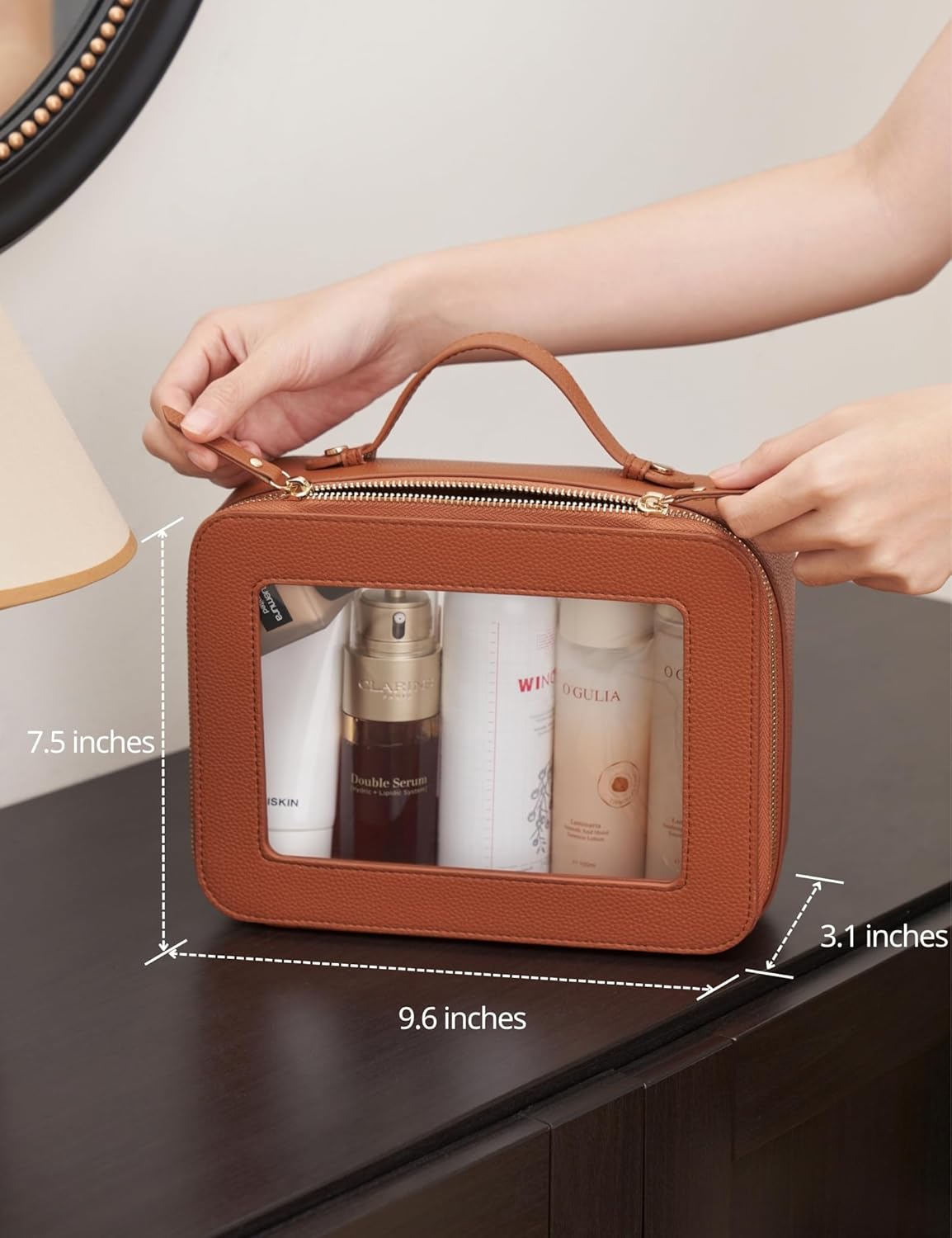 Clear Makeup Bag Travel Cosmetic Case Transparent Toiletry Bag with Zipper, Portable Make Up Organizer Traveling Compact Car Bag for Essentials, Sage Green, Medium