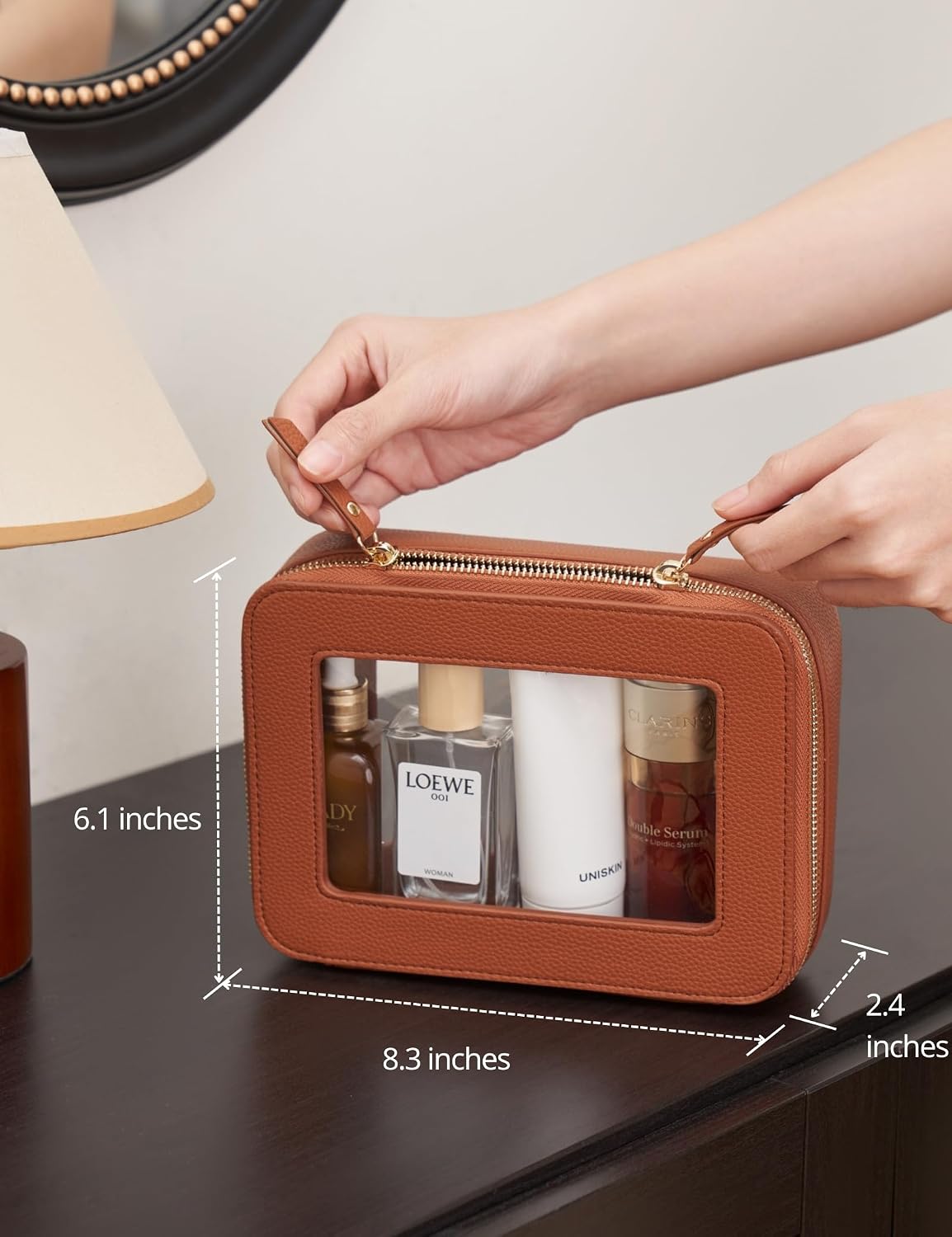 Clear Makeup Bag Travel Cosmetic Case Transparent Toiletry Bag with Zipper, Portable Make Up Organizer Traveling Compact Car Bag for Essentials, Sage Green, Medium