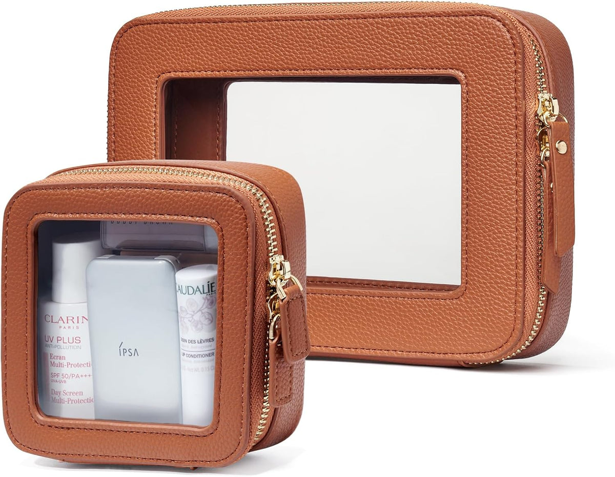 Clear Makeup Bag Travel Cosmetic Case Transparent Toiletry Bag with Zipper, Portable Make Up Organizer Traveling Compact Car Bag for Essentials, Sage Green, Medium