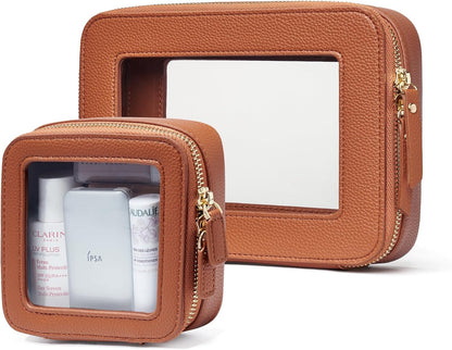 Clear Makeup Bag Travel Cosmetic Case Transparent Toiletry Bag with Zipper, Portable Make Up Organizer Traveling Compact Car Bag for Essentials, Sage Green, Medium