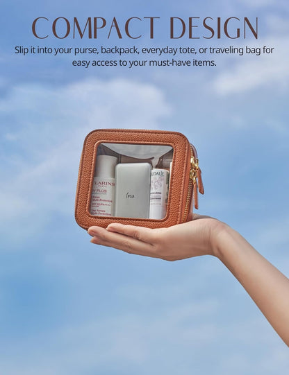 Clear Makeup Bag Travel Cosmetic Case Transparent Toiletry Bag with Zipper, Portable Make Up Organizer Traveling Compact Car Bag for Essentials, Sage Green, Medium